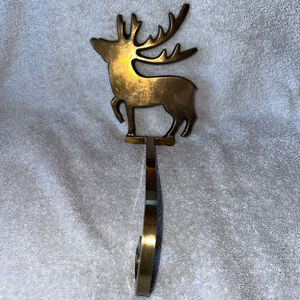 Vintage Solid Brass Reindeer Silhouette Christmas Stocking Hanger Made In India